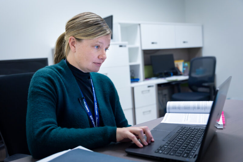 Heidi, a PEP therapist, meets with her client online.